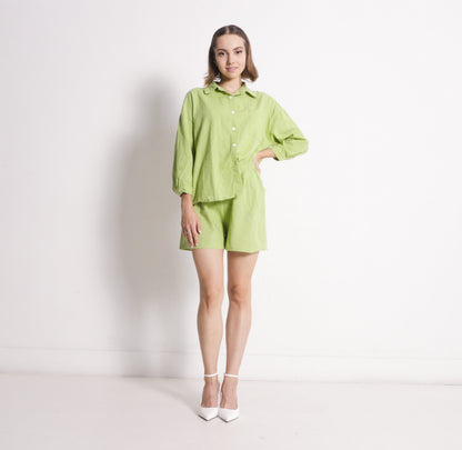 Kenzie Long Sleeve Shirt Blouse And Loose Shorts Set