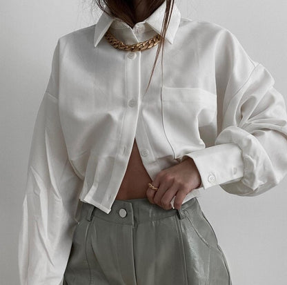 Lindsay White Designer Crop Blouse